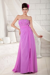 Elegant Lavender Empire Holiday Dress Strapless Chiffon Beading Floor-length
