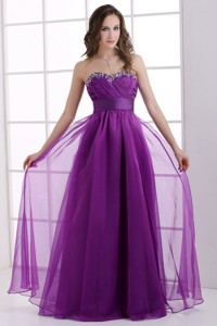 Sweetheart Eggplant Purple Ruching Beading Chiffon Prom Dress