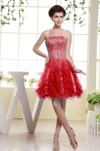 Red Beaded Bodice and Ruffles For Short Prom Dress