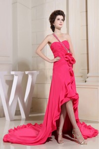 Coral Red Prom Dress With High-low One Shoulder