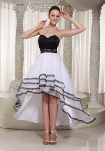 Black and White Organza High-low Sweetheart Homecoming Dess Belt Deading Decorate