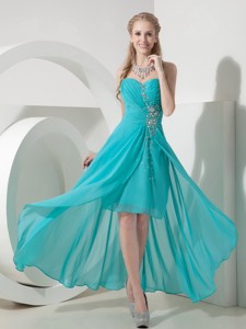 Sweet Turquoise High-low Sweetheart Prom Dress Chiffon Beading