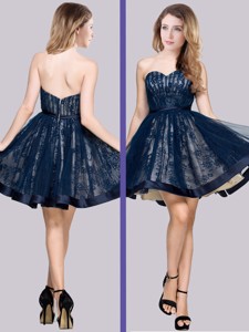 New Style A Line Laced Short Prom Dress in Navy Blue