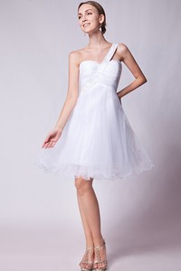 White One Shoulder Prom Dress Organza Beading Mini-length