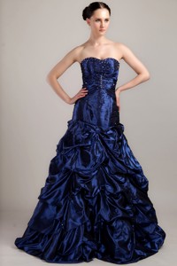 Navy Blue Sweetheart Brush Train Taffeta Pick-ups Prom Dress