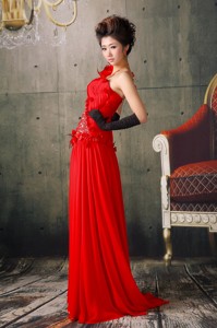 Red One Shoulder Beaded and Hand Made Fowers Prom Dress With Brush Train In Clifton Avon