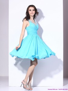 Perfect Beading And Ruching Prom Dress In Aqua Blue