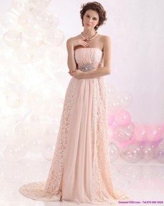 Popular Strapless Sequins and Lace Prom Dress with Brush Train