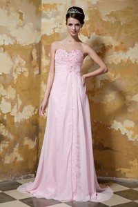 Light Pink Empire Sweetheart Brush Train Chiffon Beading Prom Dress