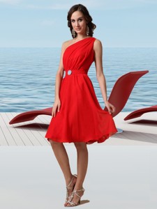 Amazing Chiffon One Shoulder Sleeveless Beading Sweet 16 Dress In Red