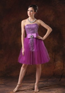 Paillette Over Skirt Strapless Column / Sheath Fuchsia Mini-length Sweet 16 Dress Sashes/ribbons