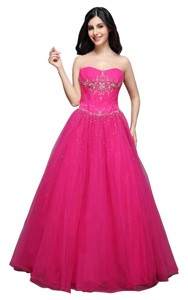 Strapless Hot Pink Appliques Organza Beading Sweet 16 Dress