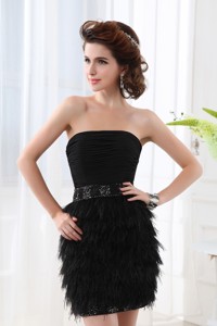 Black Column Strapless Sleeveless Mini-lengthsweet 16 Dress With Beading And Ruching