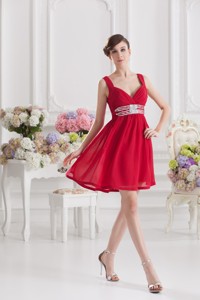 Red Empire Straps Sweet 16 Dress With Ribbons And Beading