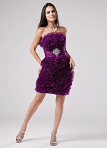 Luxurious Purple Strapless Sweet 16 Dress Ruffles Appliques With Organza
