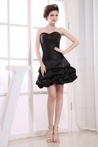 Sweetheart Neckline Pick-ups Black Taffeta Mini-length Sweet 16 Dress