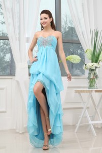 Aqua Blue Sweet 16 Dress With Appliques High-low Chiffon For Custom Made