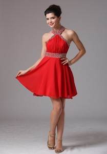 Halter Beading And Ruch Stylish Sweet 16 Dress With Mini-length In Colorado