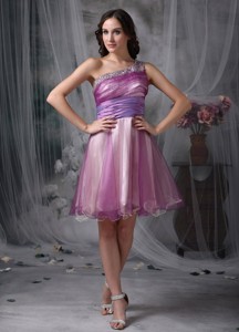 Custom Made Lavender One Shoulder Sweet Sixteen Dress Beading Mini-length