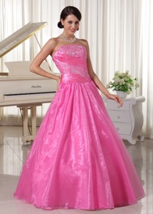 Rose Pink Embroidery With Beading Sweet 16 Dress With Ruch Taffeta And Organza
