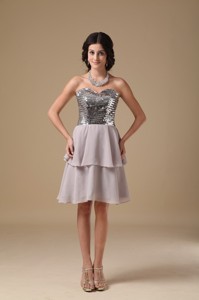 Grey Sweetheart Mini-length Chiffon Sequin Sweet 16 Dress