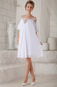 White Empire Off The Shoulder Knee-length Chiffon Beading Sweet 16 Dress