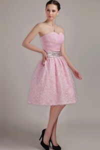 Pink Princess Sweetheart Knee-length Organza Beading Sweet 16 Dress