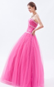 Hot Pink Princess Sweetheart Sweet 16 Dress Tulle Beading Floor-length