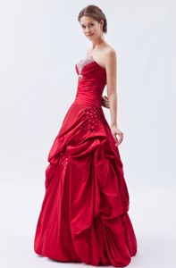 Wine Red Column / Sheath Strapless Sweet 16 Dress Sequins Taffeta Floor-length