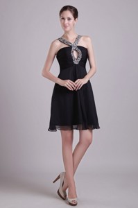 Black Empire V-neck Short Chiffon Beading Prom / Sweet 15 Dress