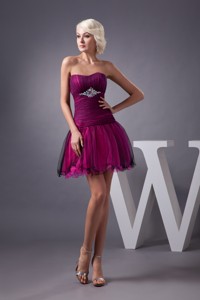 Beaded And Ruched Tulle Sweet 16 Dress In Black And Hot Pink