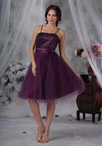 Purple Princess Spaghetti Straps Knee-length Tulle Paillette Homecoming Dress