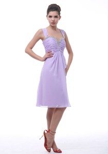 Lavender Straps Homecoming Dress With Beaded And Ruch Decorate Knee-length