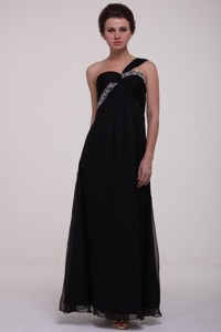 Black Empire One Shoulder Homecoming Dress With Beading Ankle-length