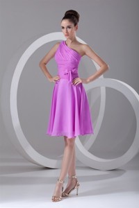 One Shoulder Lilac Chiffon Knee-length Homecoming Dress