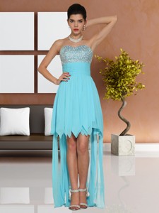 Aqua Blue Chiffon Sweetheart Empire Cocktail Dress With Beading