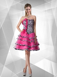 Discount A Line Strapless Zebra Dama Dress With Ruffled Layers