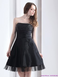 Romantic Strapless Black Cocktail Dress With Ruching And Beading