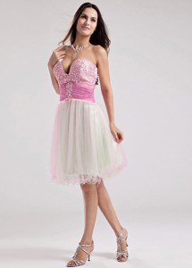 Sweetheart Organza Beading Cocktail Dress Multi-color Knee-length
