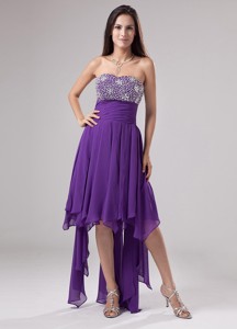 Lovely Purple Cocktail Dress Strapless Beaded Decorate And Ruch In