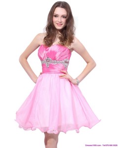 Rose Pink Mini Length Cocktail Dress With Beading And Ruching
