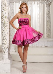 Stylish Zebra Mini-length Cocktail Dress With Hot Pink Organza