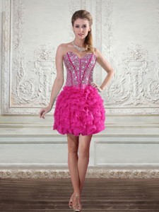 Sweetheart Hot Pink Prom Gown With Beading And Ruffled Layers