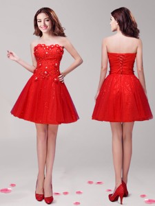 Latest Applique And Beaded Short Cocktail Dress In Red