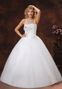 Hand Made Flowers And Beading Decorate Bodice Ball Gown Wedding Dress