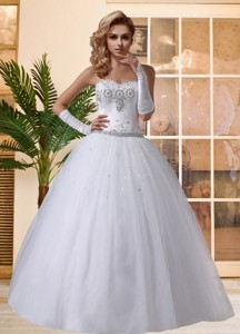 Beautiful Puffy Sweetheart Lace Up Beading Wedding Dress