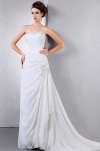 Beautiful Wedding Dress With Appliques And Ruching Court Train Chiffon For Custom Made