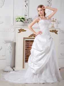 Gorgeous Straps Court Train Taffeta Lace Wedding Dress