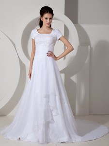 Informal Square Court Train Satin Beading And Ruch Wedding Dress