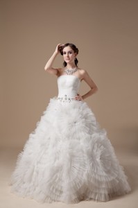 Best Ball Gown Strapless Floor-length Satin And Tulle Beading Wedding Dress 